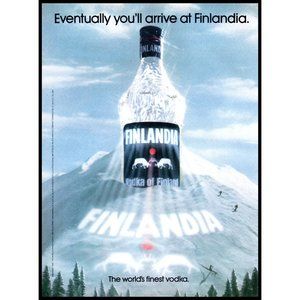 1987 Finlandia Vodka Vintage Print Ad Mountain Summit Snow Alpine Skiing Skiers
